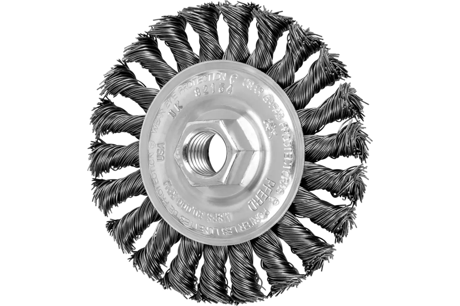 Picture of Pferd Standard Twist Knot Wire Wheel Brush 4" Dia. .020 Carbon Steel 5/8-11" Thread